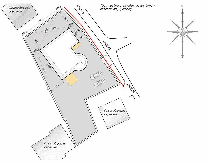 Przykładowy plan powiązania poszczególnych punktów domu z przydzielonym terenem