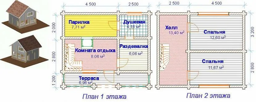 Планування двоповерхової лазні 7 х 6