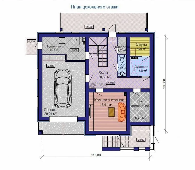 Zakwaterowanie w suterenie pomieszczenia technicznego i sauny.