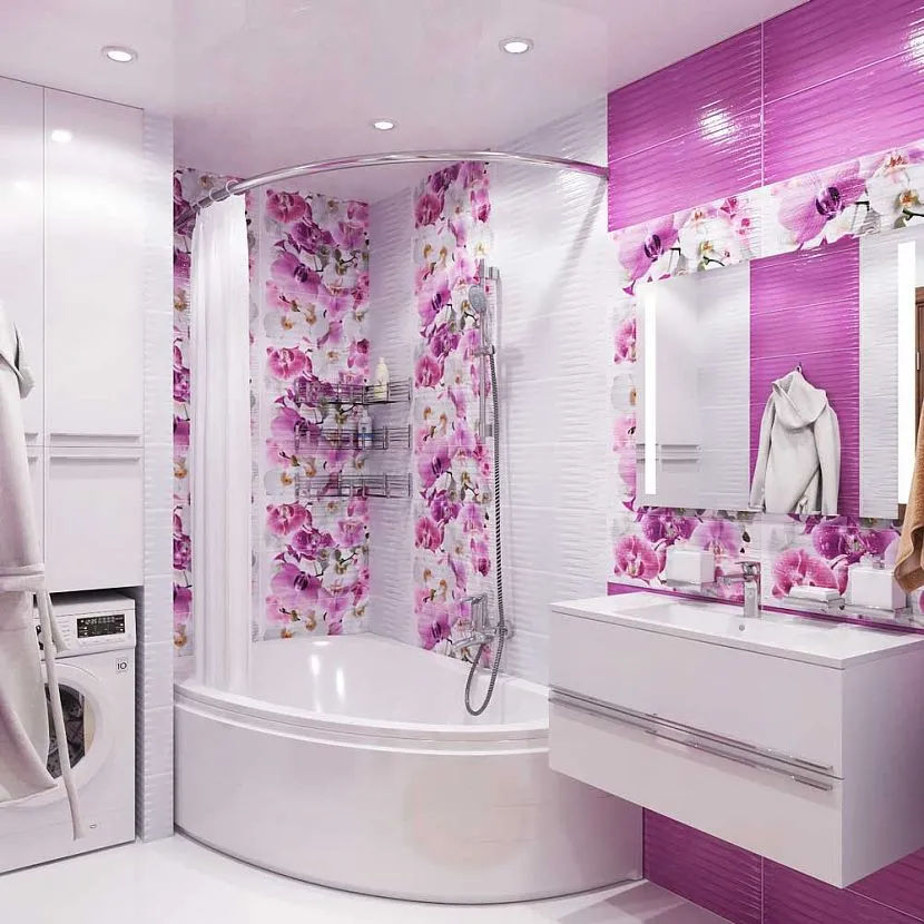 Łazienka z prysznicem w kolorze fuksji