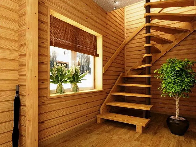 Drewniane schody na drugie piętro, oszczędność miejsca