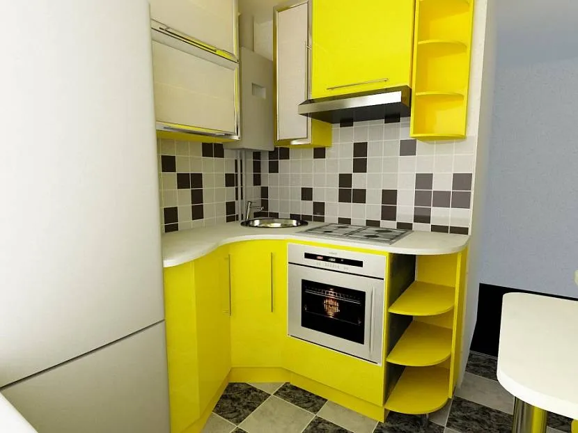 Яскрава жовта кухня на 6 кв.