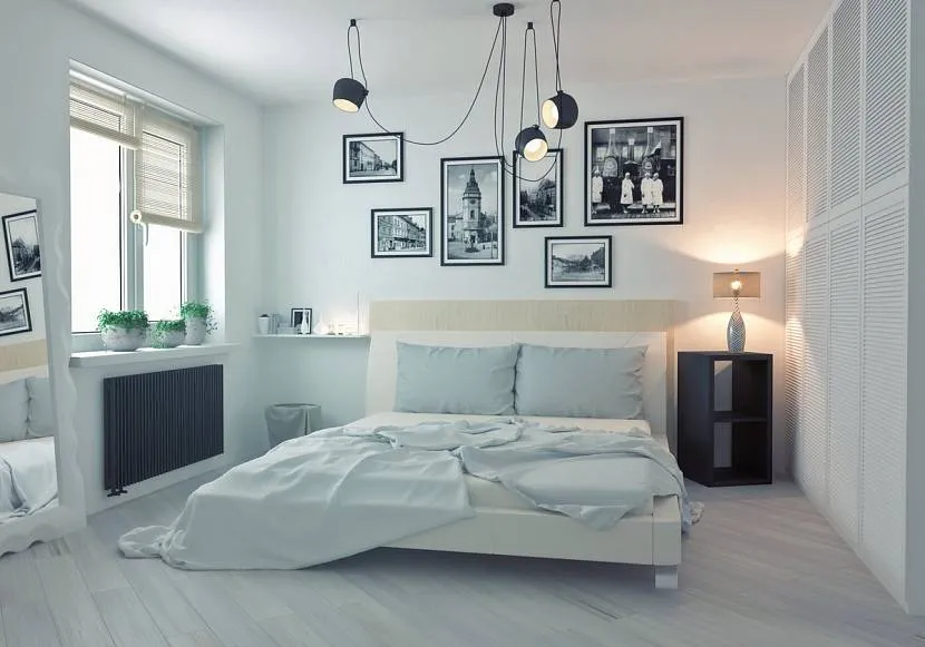 Stonowany miętowy kolor do wnętrza sypialni w stylu skandynawskim
