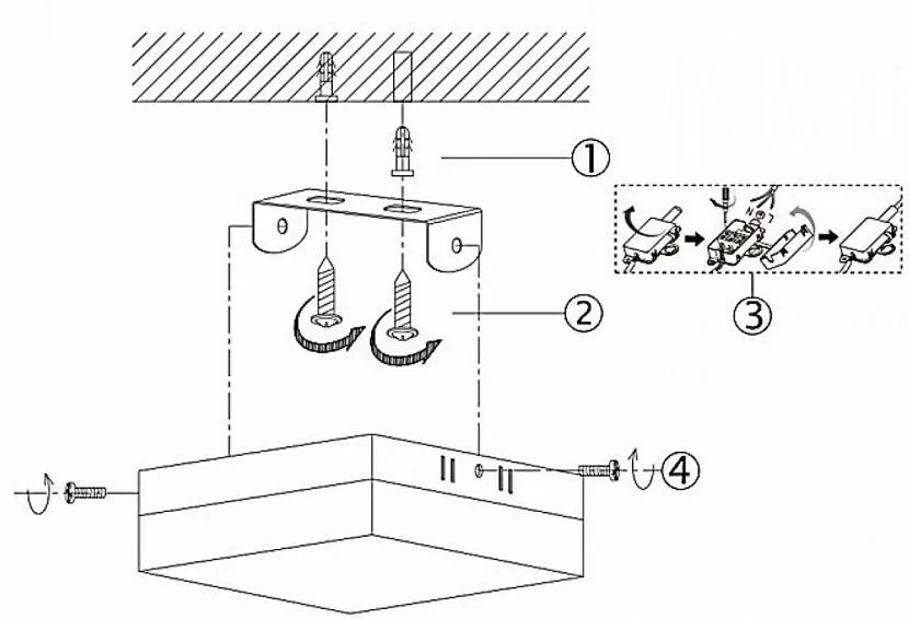Схема монтажу накладного світильника