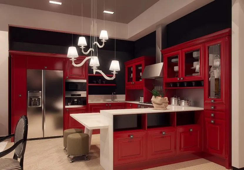 Класична кухня у червоному кольорі