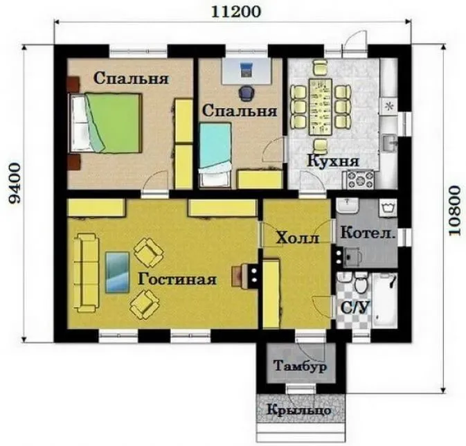 Планування одноповерхового будинку 9 х 11