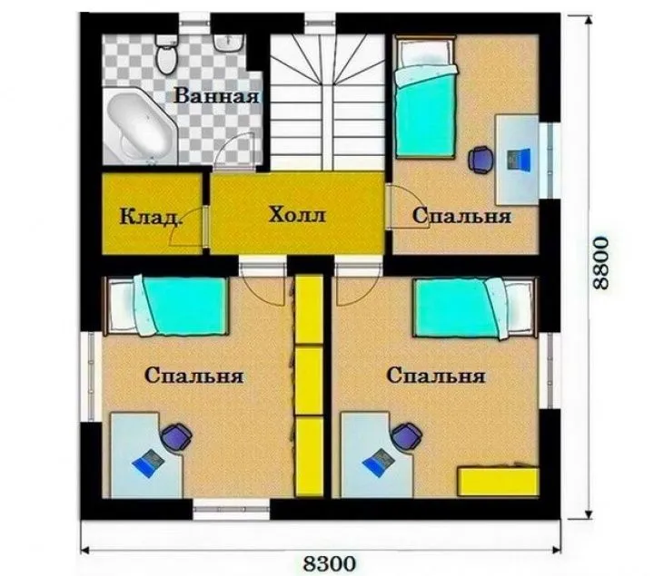 Планування другого поверху будинку 12 х 9