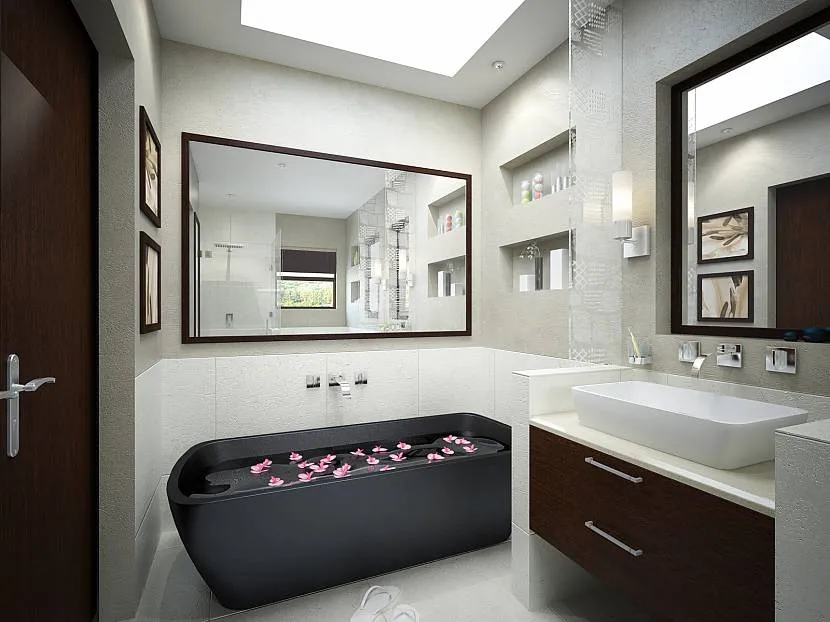 Чорна ванна в кімнаті модерн