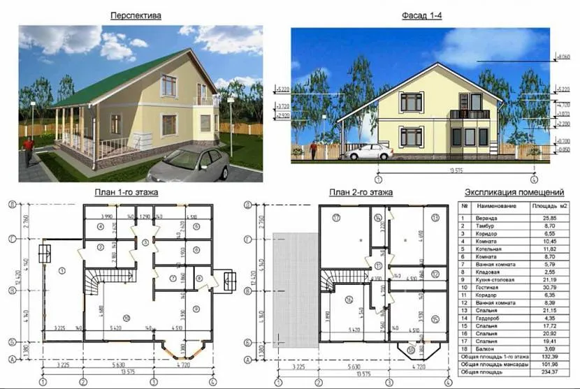 Plan dużego dwupiętrowego domu z otwartym tarasem