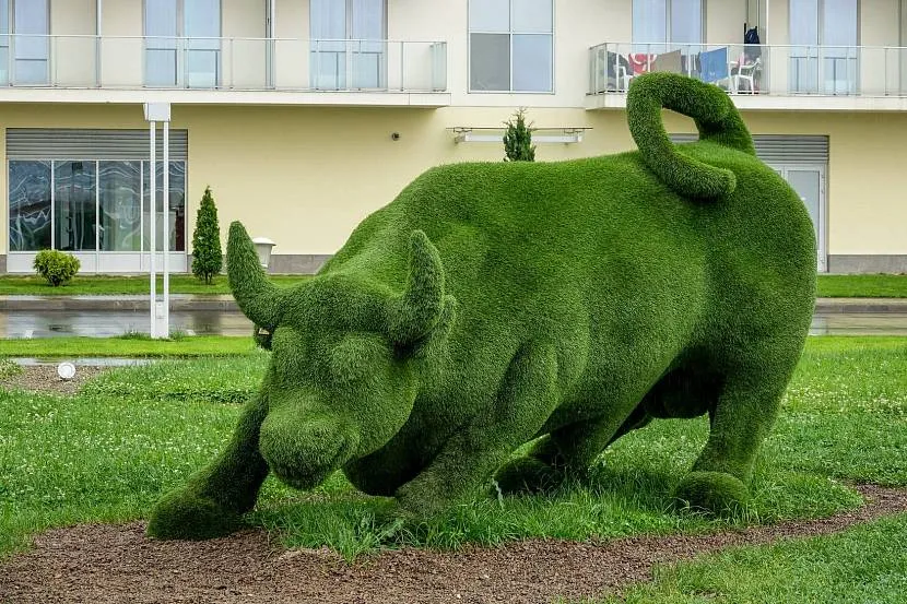 Zielona ramka topiary figurka w kształcie byka