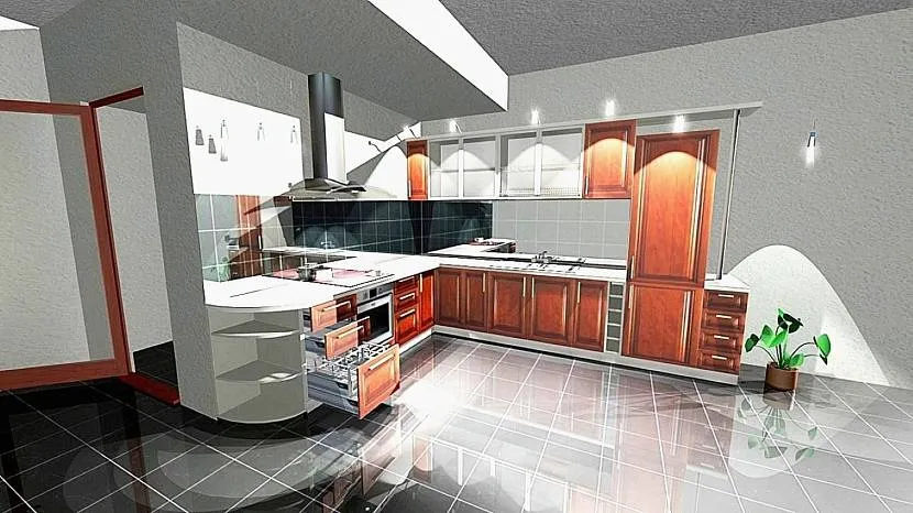 Інтер'єрне зображення проекту кухонних меблів, зроблене у програмі PRO100