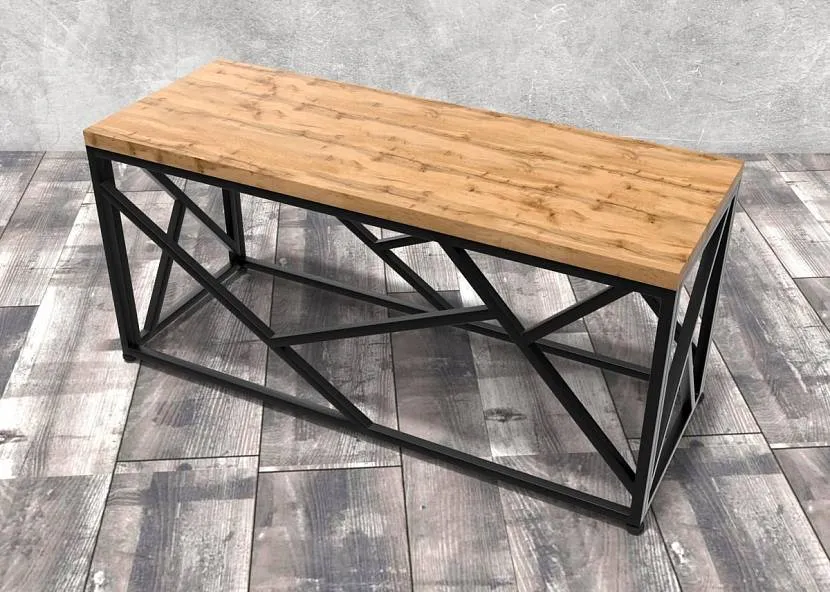 Mały stolik kawowy do salonu z geometryczną łamaną ramą