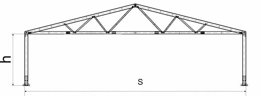 Schemat kratownicy dwuspadowego dachu metalowego garażu