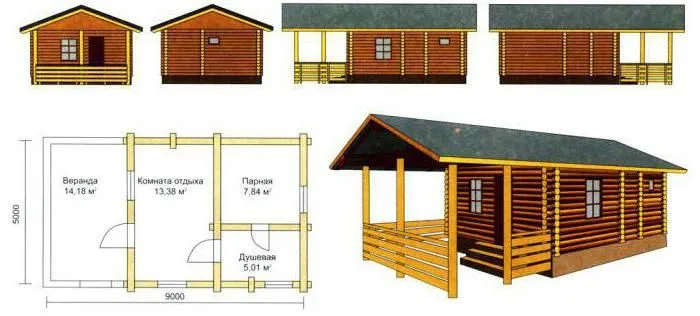 Проект лазні з терасою та балконом