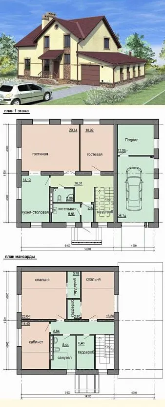 Планування двоповерхового будинку з гаражем