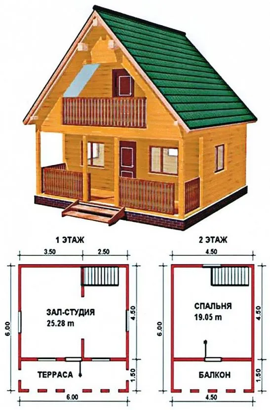 Планування кімнат: зал студія на першому поверсі та спальня на другому