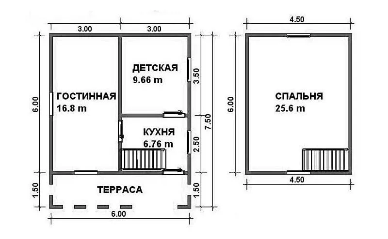 Планування будинку 5х6 з дитячою кімнатою та терасою