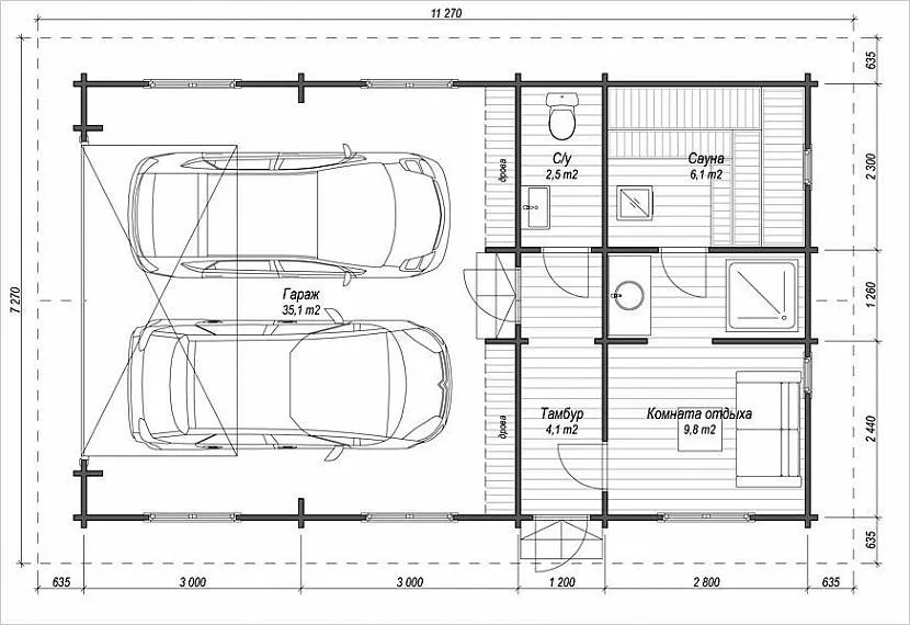 Проект гаража із сауною