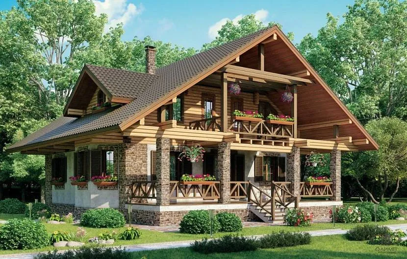 Dom z tarasem w stylu chaty - zakątek Szwajcarii w Rosji